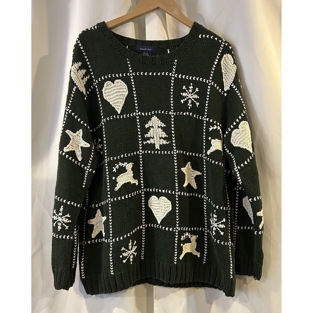 Eagles Eye Christmas Tree Holiday Embroidered Knit Sweater XL‎
